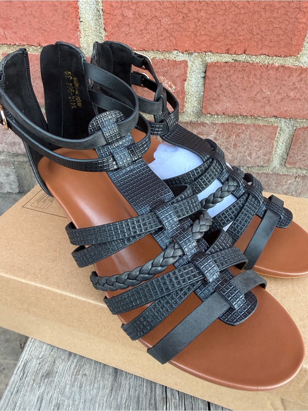 Womens Gladiator Sandals Zipper Strappy Wedge Sandal Roman Shoes size 8